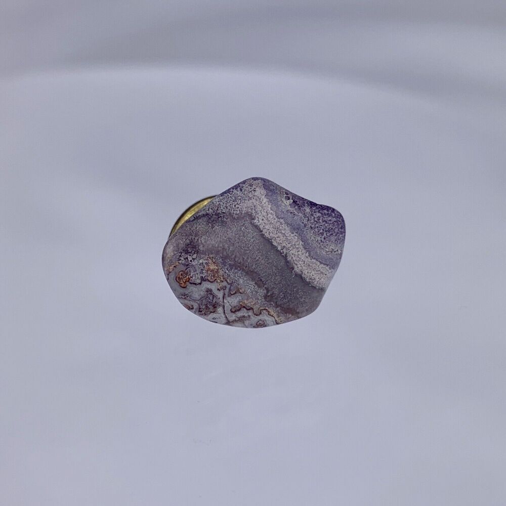 Gray Crazy Lace Agate Tie Tack Lapel Pin Banded Grey Vintage O1